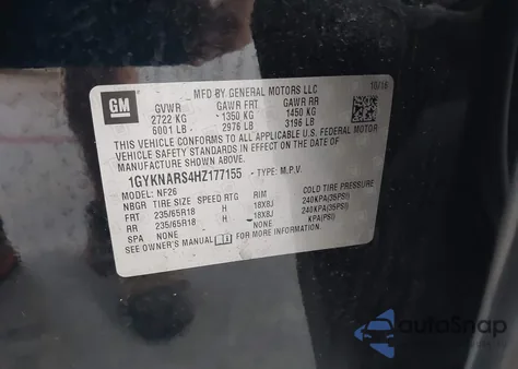 2017 Cadillac Xt5 Standard из США, поврежденный, VIN 1GYKNARS4HZ177155